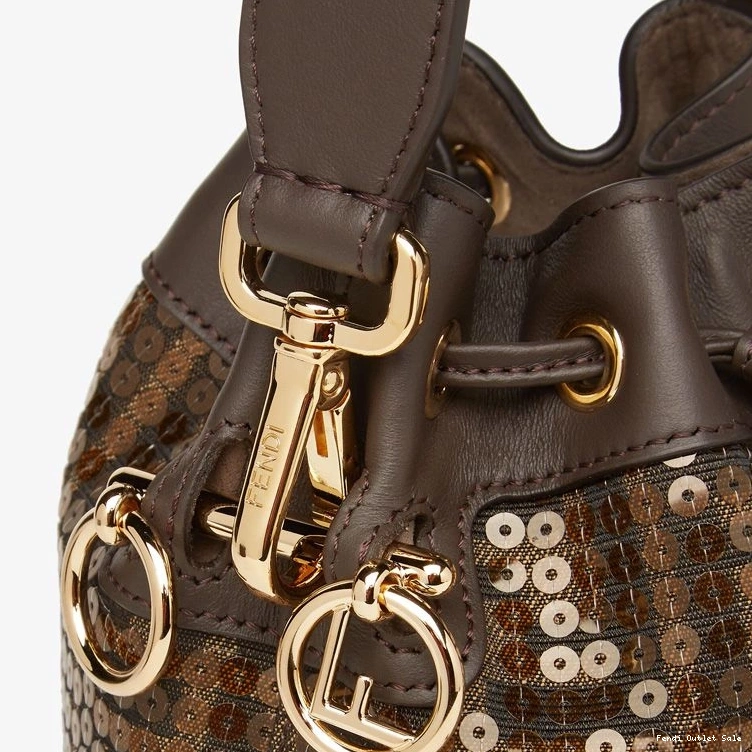Affordable Sequins Motif Mini Bag In Bucket with Mon Tresor FF Fabric Brown Fendi 0723